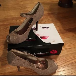 Beverly Feldman Lace Peep Toe Pumps